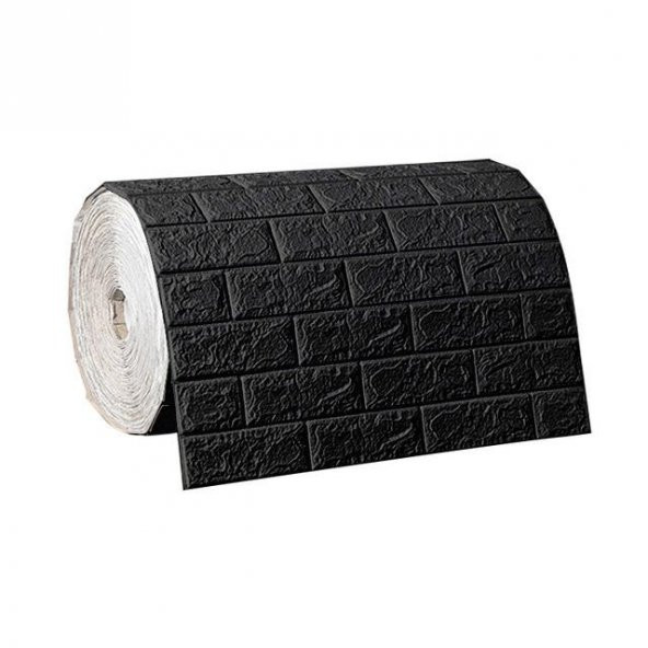Renkli Duvarlar NW06-70X500cm Kendinden Yapışkanlı Siyah Tuğla Desen 3D Duvar Kağıdı Paneli Tek Parça - 2