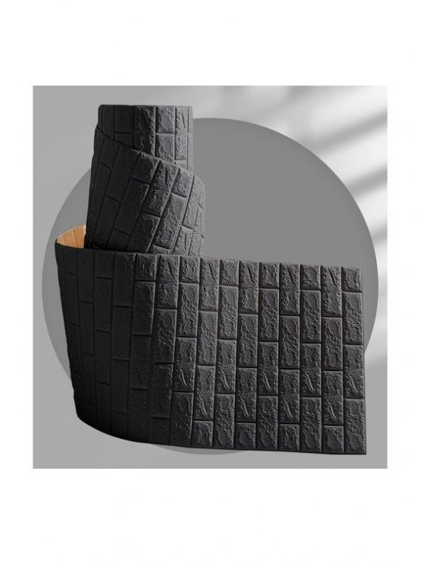 Renkli Duvarlar NW06-70X500cm Kendinden Yapışkanlı Siyah Tuğla Desen 3D Duvar Kağıdı Paneli Tek Parça - 3