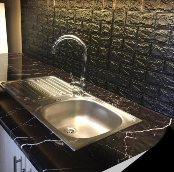 Renkli Duvarlar NW06-70X500cm Kendinden Yapışkanlı Siyah Tuğla Desen 3D Duvar Kağıdı Paneli Tek Parça - 5