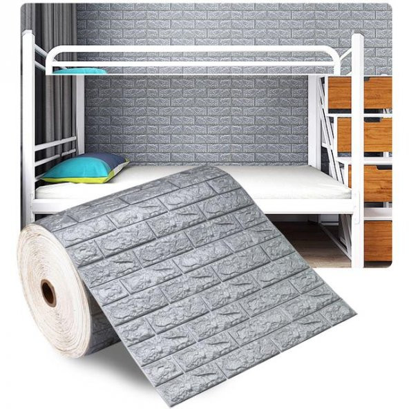 NW02-70X500cm Kendinden Yapışkanlı Gri Tuğla Desen 3D Duvar Kağıdı Paneli Tek Parça