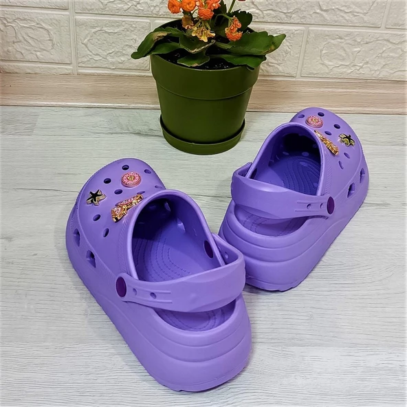 Sonimix 12901 Lila Renk Taşlı Kalın Tabanlı Bayan  Terlik - Resim 9