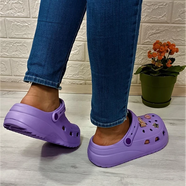 Sonimix 12901 Lila Renk Taşlı Kalın Tabanlı Bayan  Terlik - Resim 5