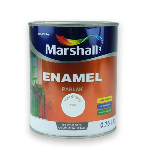 Marshall Enamel Parlak Ahşap Metal Boyası Parlak Gümüş 0,75 L