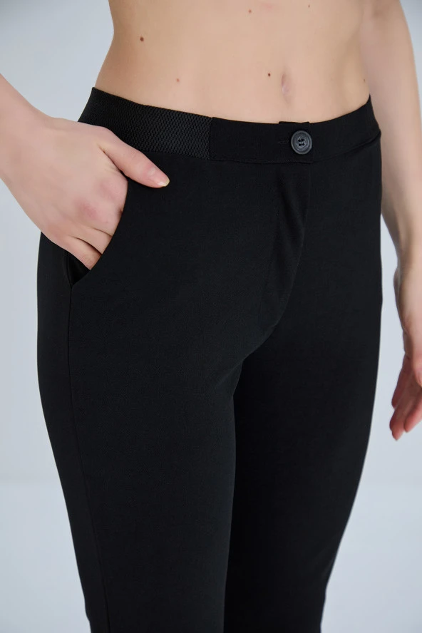 Siyah Pantolon Günlük Kemer Detaylı Lastikli - 3