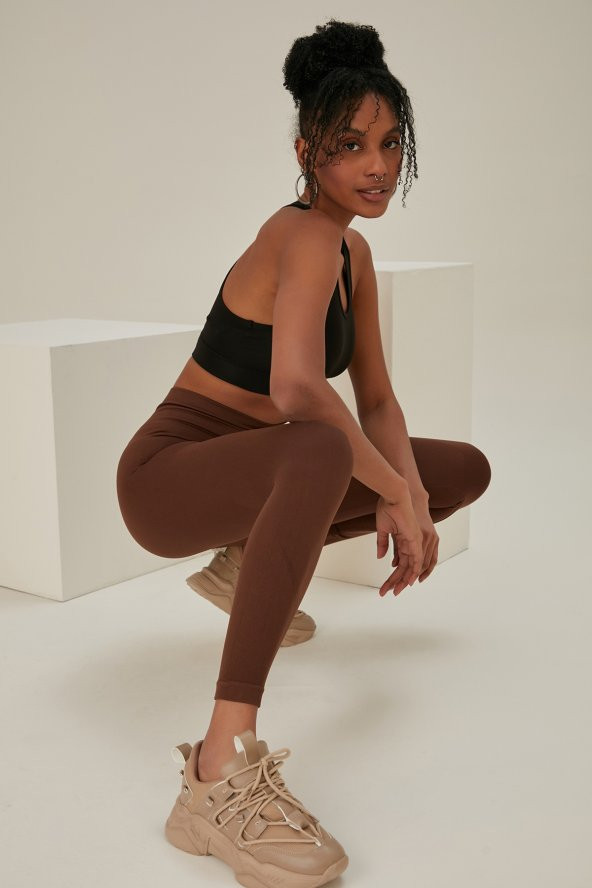 Kahve Seamless Dikişsiz Toparlayıcı Açık Tayt Belden Inceltici Ve Sıkılaştırıcı Yüksek Bel - 6