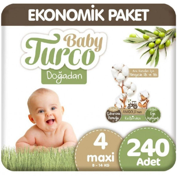 Baby Turco Doğadan 4 Numara Maxi 240'lı Bebek Bezi