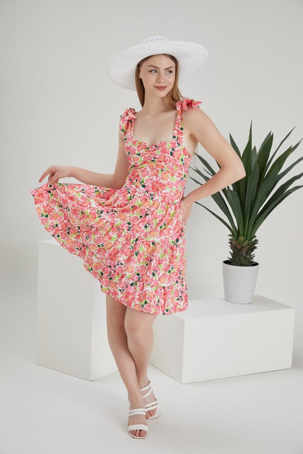 Renkli Çiçekler Fashion Bayan Elbise
