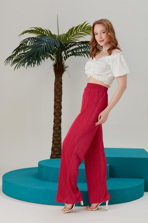 Fuşya Piliseli Günlük Pantolon -Fuşya - Bayan Pantalon - 3