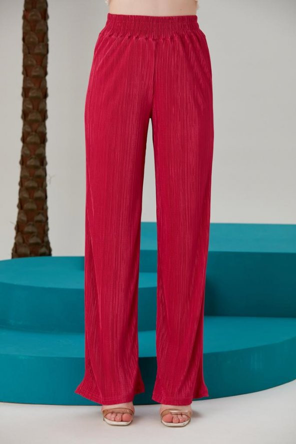 Fuşya Piliseli Günlük Pantolon -Fuşya - Bayan Pantalon - 4