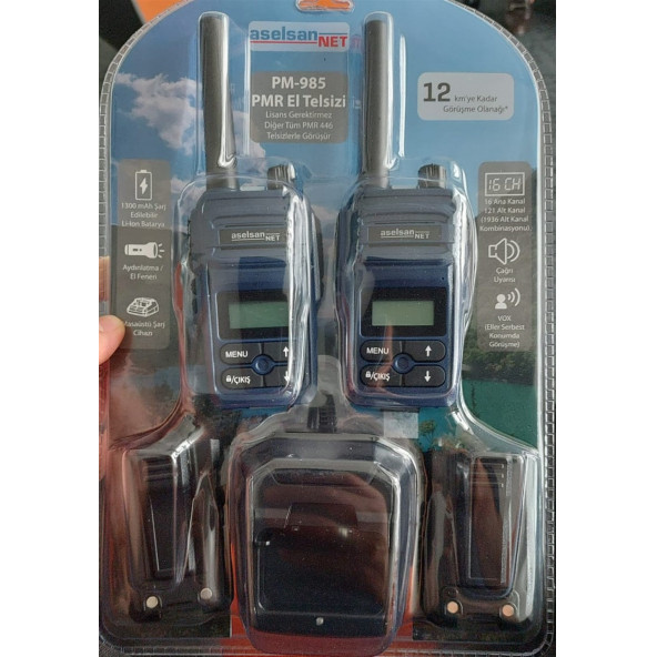 Aselsan PM985 12Km Açık Alan Mesafeli Pmr El Telsizi (2'li Set) - 2