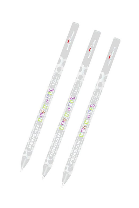 Jel Tükenmez Kalem Beyaz 1.0 mm 3 Adet Beyaz Neon Jel Kalem Beyaz Mürekkepli kalem
