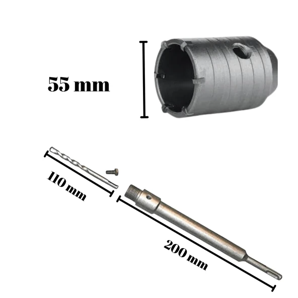 Tomax SDS Plus Elmaslı Beton Delme Ucu 55 mm Panç + 200 mm Adaptör - 2
