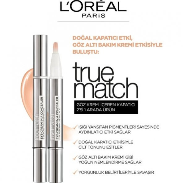 LOréal Paris True Match Göz Kremi İçeren Kapatıcı [ 2si 1 Arada ] 1-2D - 4
