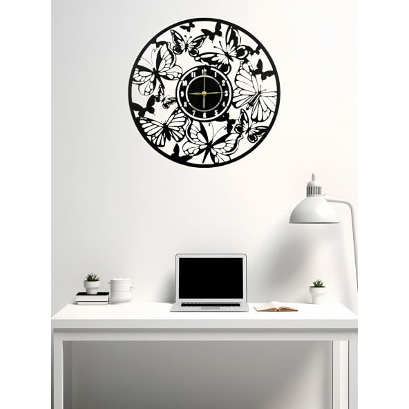 ALPHA METAL DESIGN Kelebekli Duvar Saati - 41X41 Cm Metal Duvar Saati - Siyah Duvar Saati AMD3000 - 3