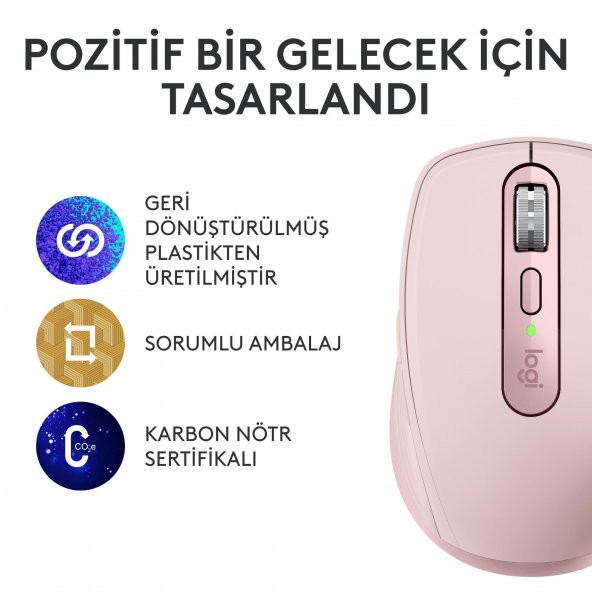 Logitech Mx Anywhere 3S Kompakt 8000 Dpı Optik Sensörlü Sessiz Bluetooth Kablosuz Mouse - Pembe - 3