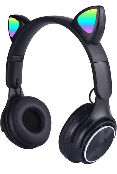 M6 Pro Cat RGB Led Işıklı Kedi Kulağı Band Tasarımlı Ayarlanabilir ve Katlanabilir Kulak Üstü Bluetooth Kulaklık