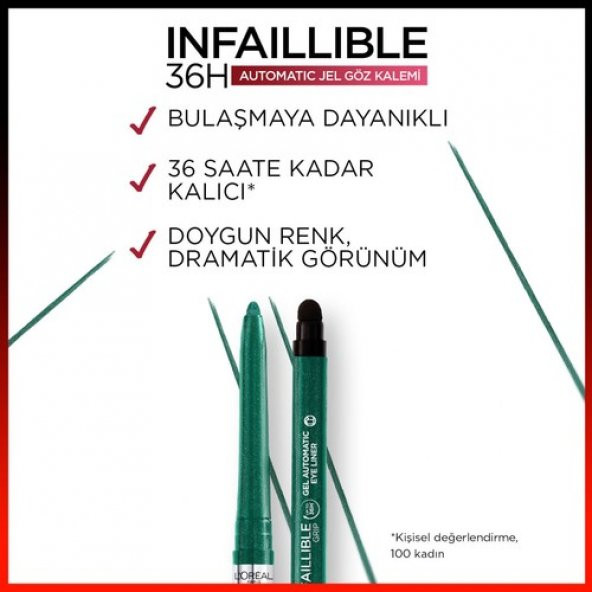 Loreal Paris Loréal Paris Infaillable Automatic Jel Göz Kalemi - Zümrüt Yeşili - 3