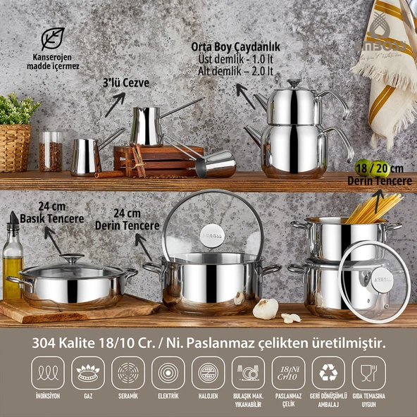 Amboss 93 Parça Granit ve Paslanmaz Çelik Tencere Çeyiz Seti - Resim 2