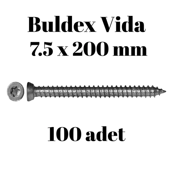 Buldex Beton Vidası 7.5x200 mm 100 Adet | Torx T30 Uyumlu Dübelsiz Vida - Resim 2