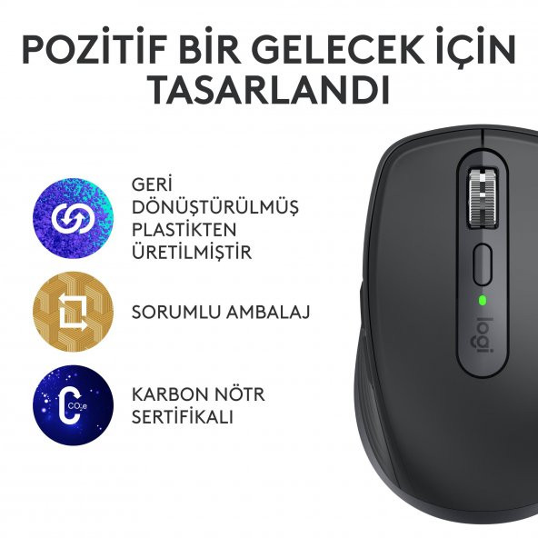 Logitech MX Anywhere 3S Kompakt 8000 DPI Optik Sensörlü Sessiz Bluetooth Kablosuz Mouse - Siyah - 2
