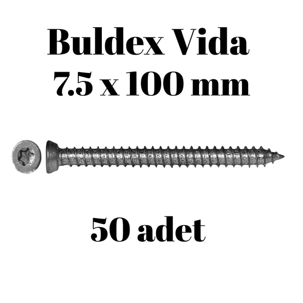 Buldex Beton Vidası 7.5x100 mm 50 Adet | Torx T30 Uyumlu Dübelsiz Vida - Resim 2