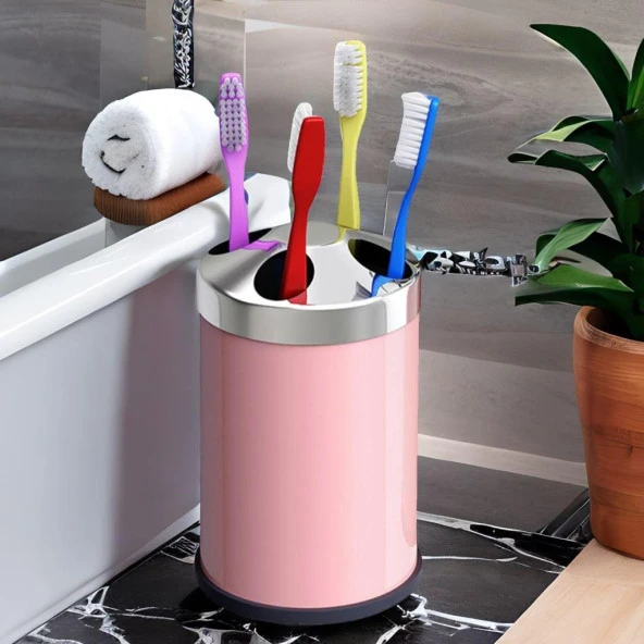 Set Üstü Diş Fırçalık Banyo Metal Diş Fırçası Kabı Kutusu Pembe - 2