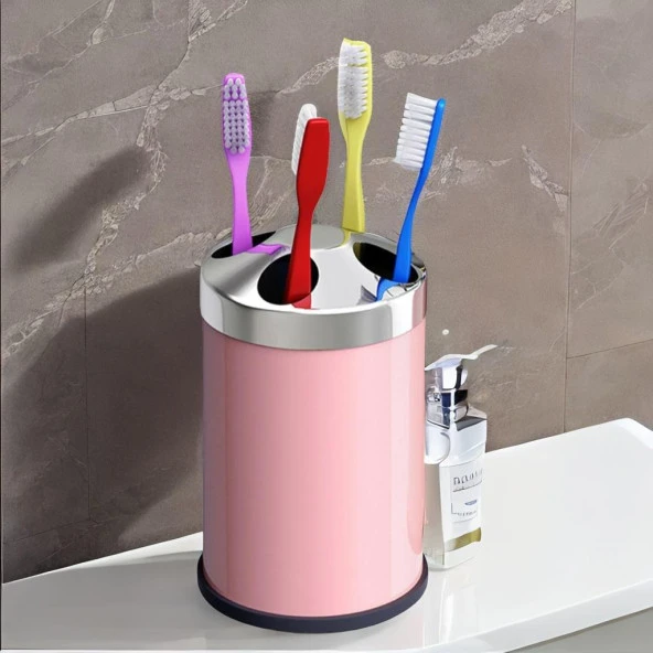 Set Üstü Diş Fırçalık Banyo Metal Diş Fırçası Kabı Kutusu Pembe - 6