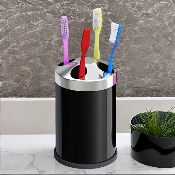 Set Üstü Diş Fırçalık Banyo Metal Diş Fırçası Kabı Kutusu Siyah - 5