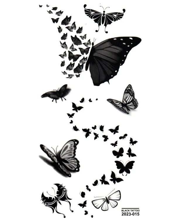 Tattoo Geçici Dövme Vücut Dövmesi 9x19 cm (siyah015) - Kelebek