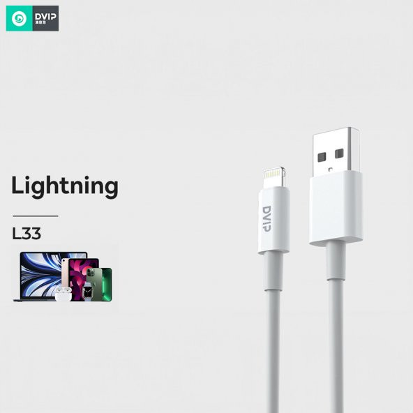 DVIP L33 6A 120W UsbA to Lightning Data ve Hızlı Şarj Kablosu 1M Beyaz - 3