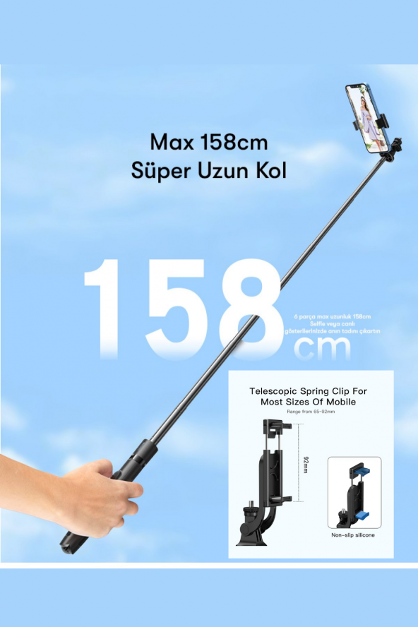 YESİDO Bluetooth Uzaktan Kumanda Cep Telefonu Tutucu Tripod Uzatılabilir Selfi Çubuğu SF13 - 6
