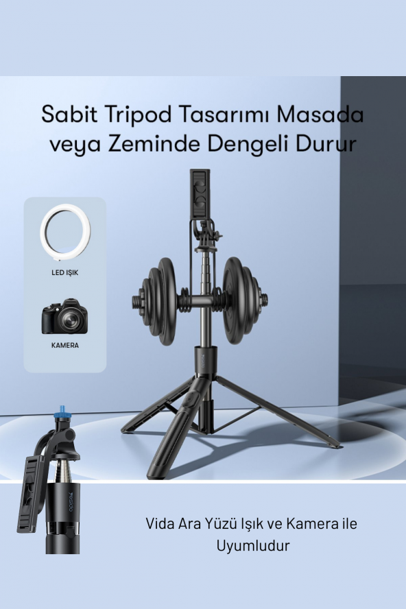 YESİDO Bluetooth Uzaktan Kumanda Cep Telefonu Tutucu Tripod Uzatılabilir Selfi Çubuğu SF13 - 5