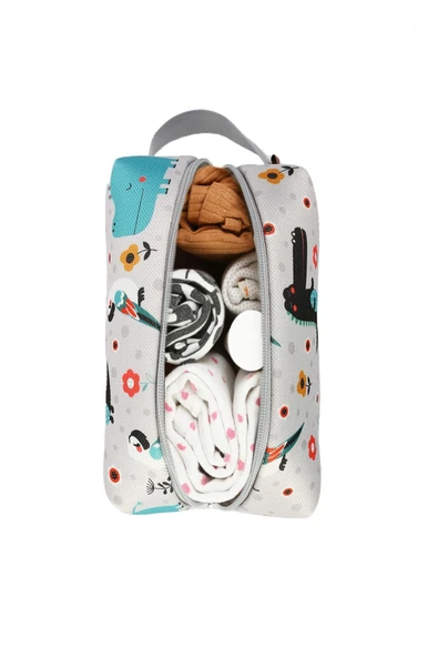 Kirli Temiz Islak Organizer Çantası Animal Bebek Çocuk Kıyafet Çamaşır Anne Makyaj Alezli Çanta - 2