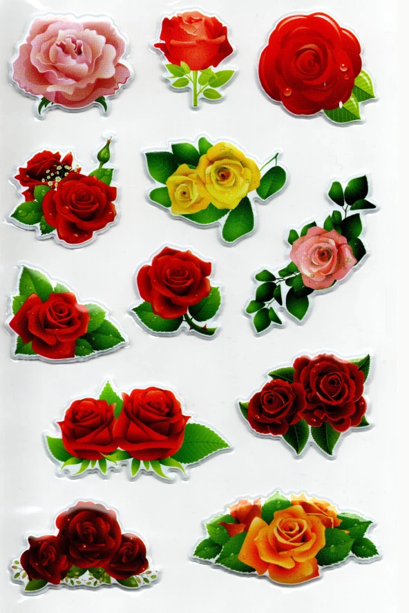 Sticker Kabartmalı A4 Boyutunda Stiker Defter, Planlayıcı Etiket -(lim065) - Güller