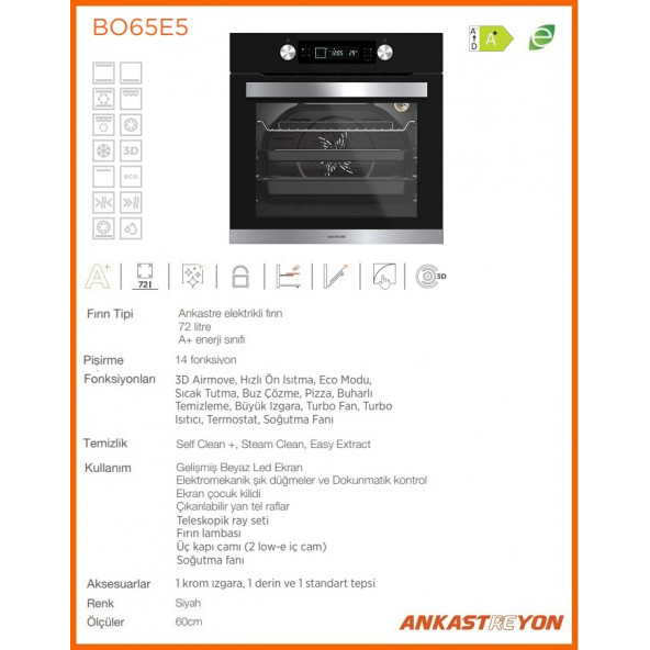 Silverline BO65E5B01 Siyah Cam Ankastre Fırın 14 Program Multifonksiyonel - 2