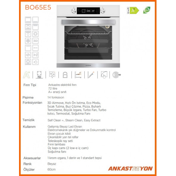 Silverline BO65E5W01 Beyaz Cam Ankastre Fırın 14 Program Multifonksiyonel - 2
