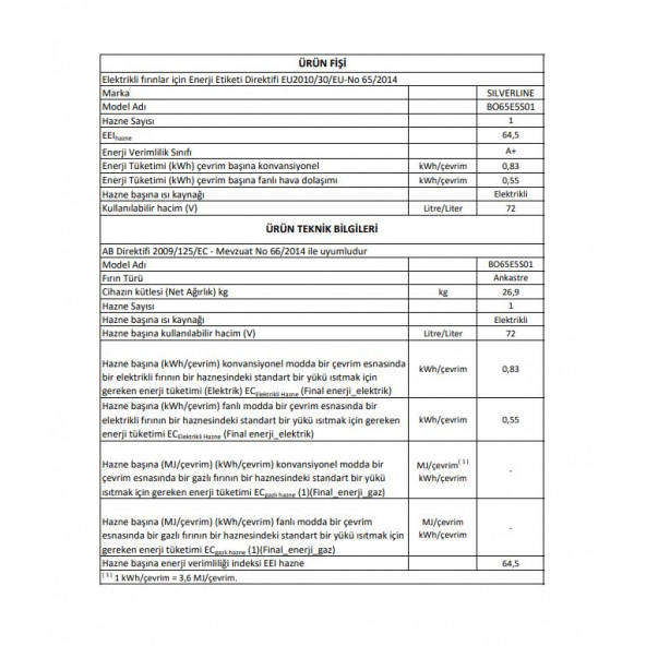 Silverline BO65E5S01 Gri Cam Ankastre Fırın 14 Program Multifonksiyonel - 4