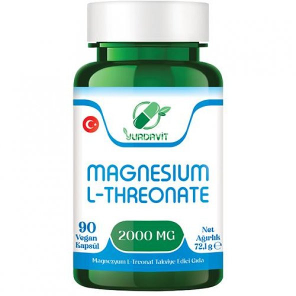 Yurdavit Magnesium L-Threonate 2000 Mg 90 Vegan Kapsül Magnezyum 159 Mg Magnezyum L-Treonat