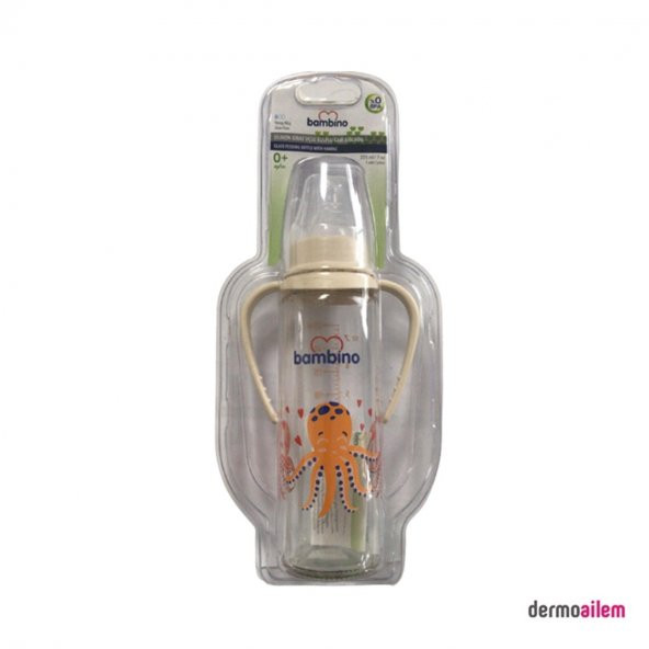 Bambino Silikon Kiraz Uçlu Kulplu Cam Biberon 225 Ml Krem B016