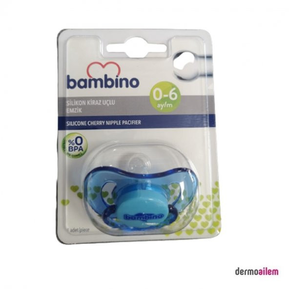 Bambino Silikon Kiraz Uçlu Emzik 0-6 ay Mavi