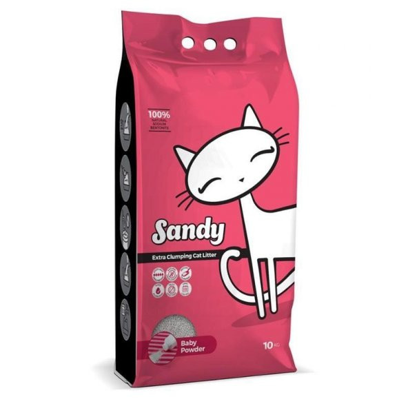 Sandy Pudra Kokulu Baby Powder Sodyum Bentonit Kedi Kumu 10 Kg