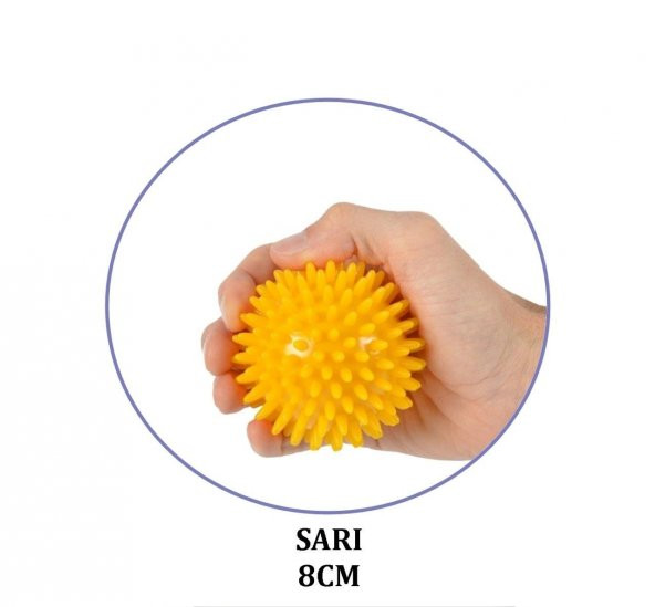 EL EGZERSİZ MASAJ VE DUYU TOPU , YUMUŞAK DİKENLİ TOP SARI RENK  8 CM - 4