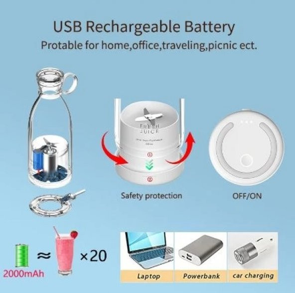 Mini Meyve Sıkacağı Taşınabilir USB Elektrikli Blender - 10