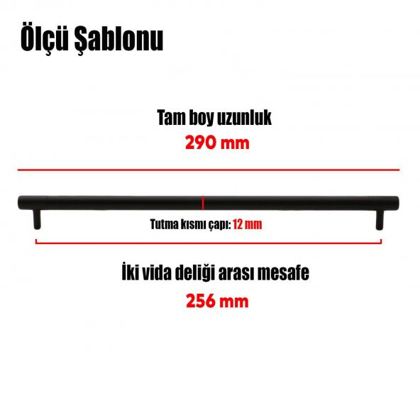 Mobilya Çekmece Dolap Kapak Kulpu Kulbu 256 mm Mat Siyah Metal Kulp - 4