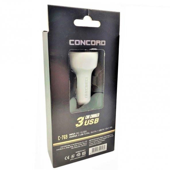 7a Qc 3 Usb Hızlı Araç Şarj Cihazı Concord C-769 - Resim 2