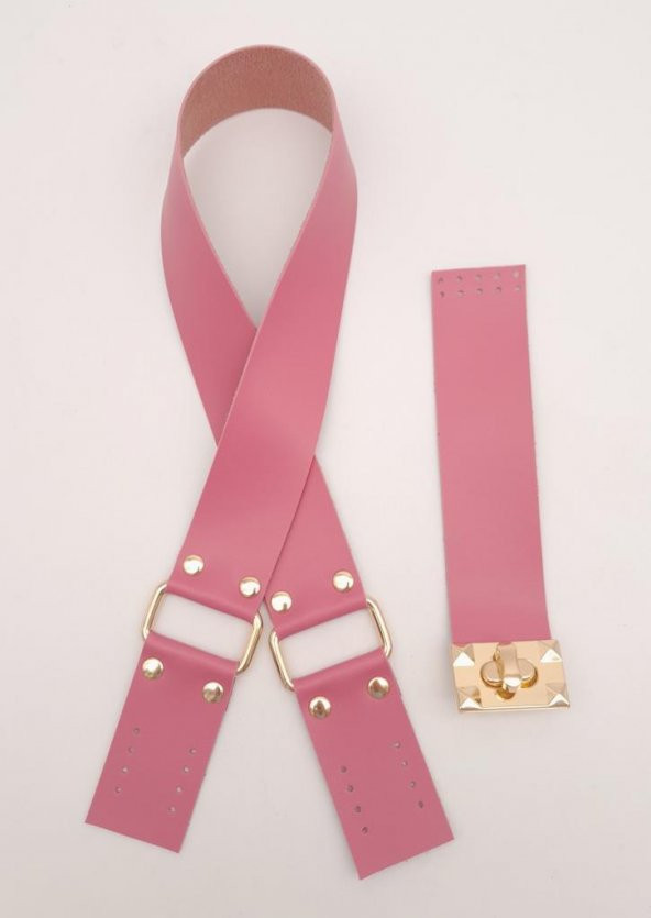 Angel Çanta Aksesuar 70x4 cm Suni Deri Çanta Saplı Kapaklı Fuşya Çanta Seti Light Gold Metalli