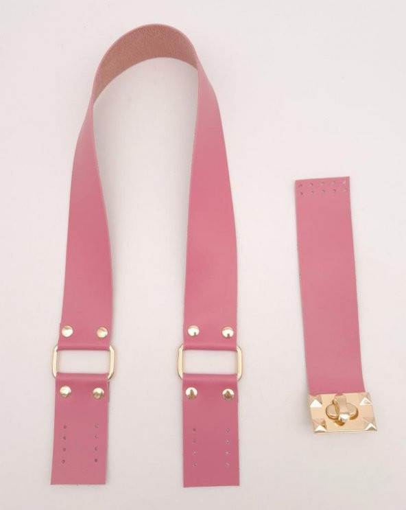 Angel Çanta Aksesuar 70x4 cm Suni Deri Çanta Saplı Kapaklı Fuşya Çanta Seti Light Gold Metalli - 3