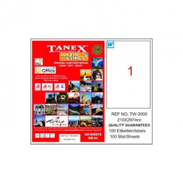 TANEX TW-2000 ( 210 * 297 mm ) LAZER ETİKET- ( 100 Adet )