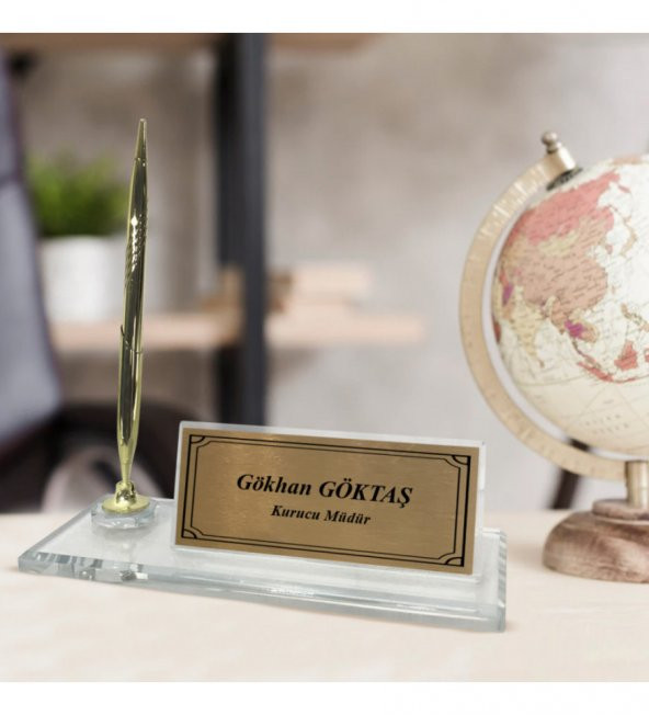 Kristal Altın Tek Kalemli Masa İsimliği HK2673 ürün görseli
