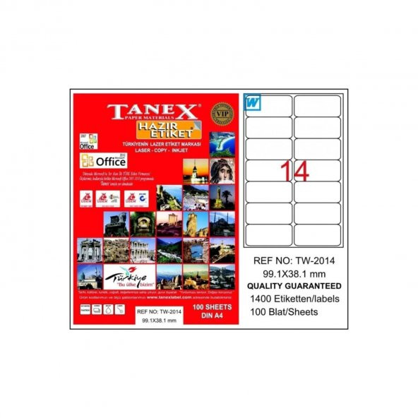 TANEX TW-2014 ( 99,1 * 38,1 mm ) LAZER ETİKET- ( 100 Adet )